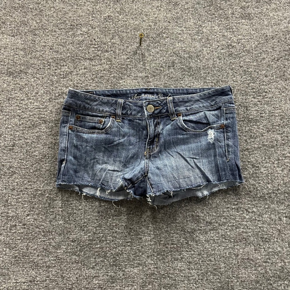 American Eagle Shorts Womens Size 8 Blue Stretch Denim Cutoff Low Rise